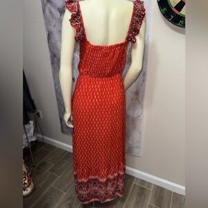 SIM & SAN Boho Red & White Print Sleeveless Handkerchief Maxi Dress V-Neck M